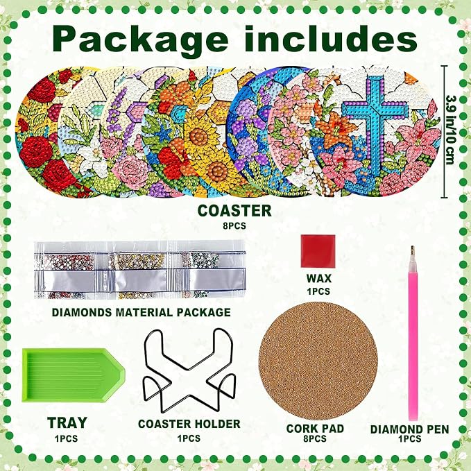 8-Pack Diamond Art Coaster Kit