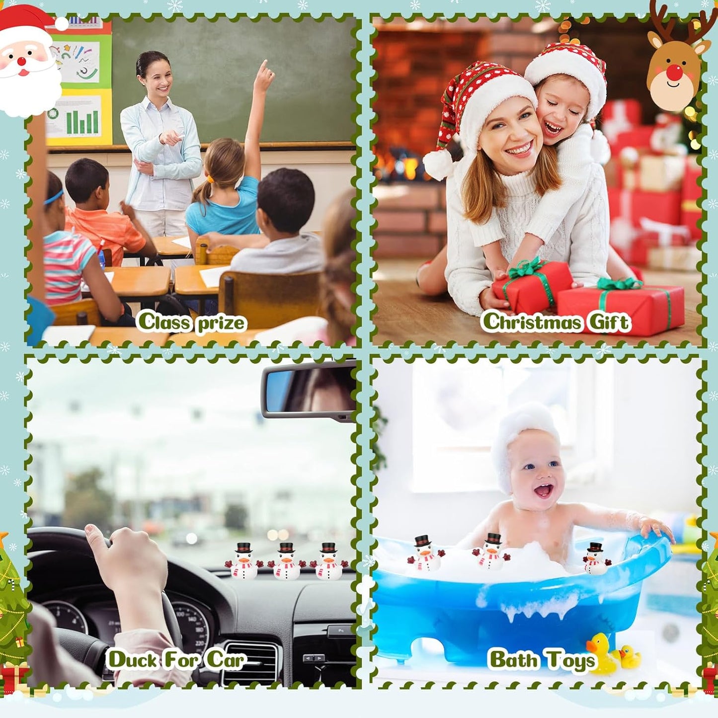 Yaomiao 12 Pcs Christmas Rubber Ducks Bulk Rubber Ducks Bath Toys Christmas Stocking Stuffers Snowman Decorations with Card Xmas Duck Gifts for Xmas Party Favors