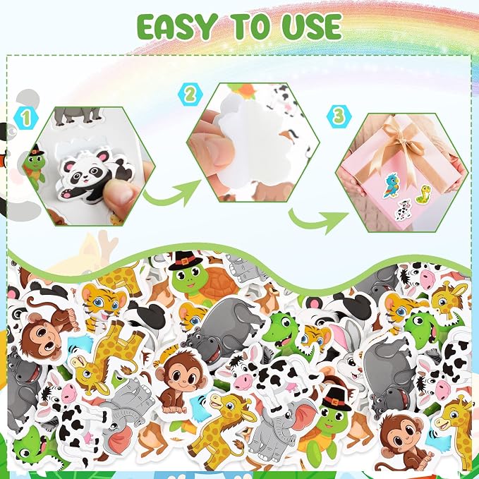 300Pcs Animals Foam Stickers, Self-Adhesive Cartoon Forest Animals Foam Reward
