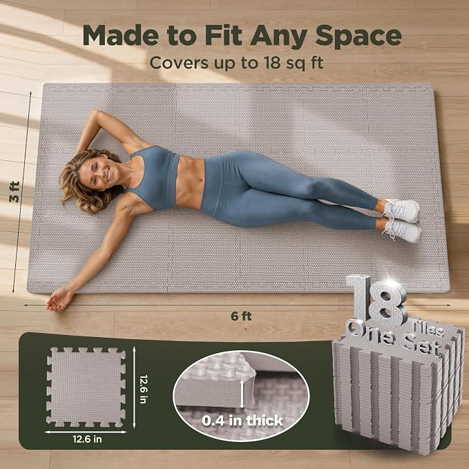 AIRHOP 18 PCS Gym Floor Mat, EVA Foam Puzzle Gym Mat, High-Density Interlocking