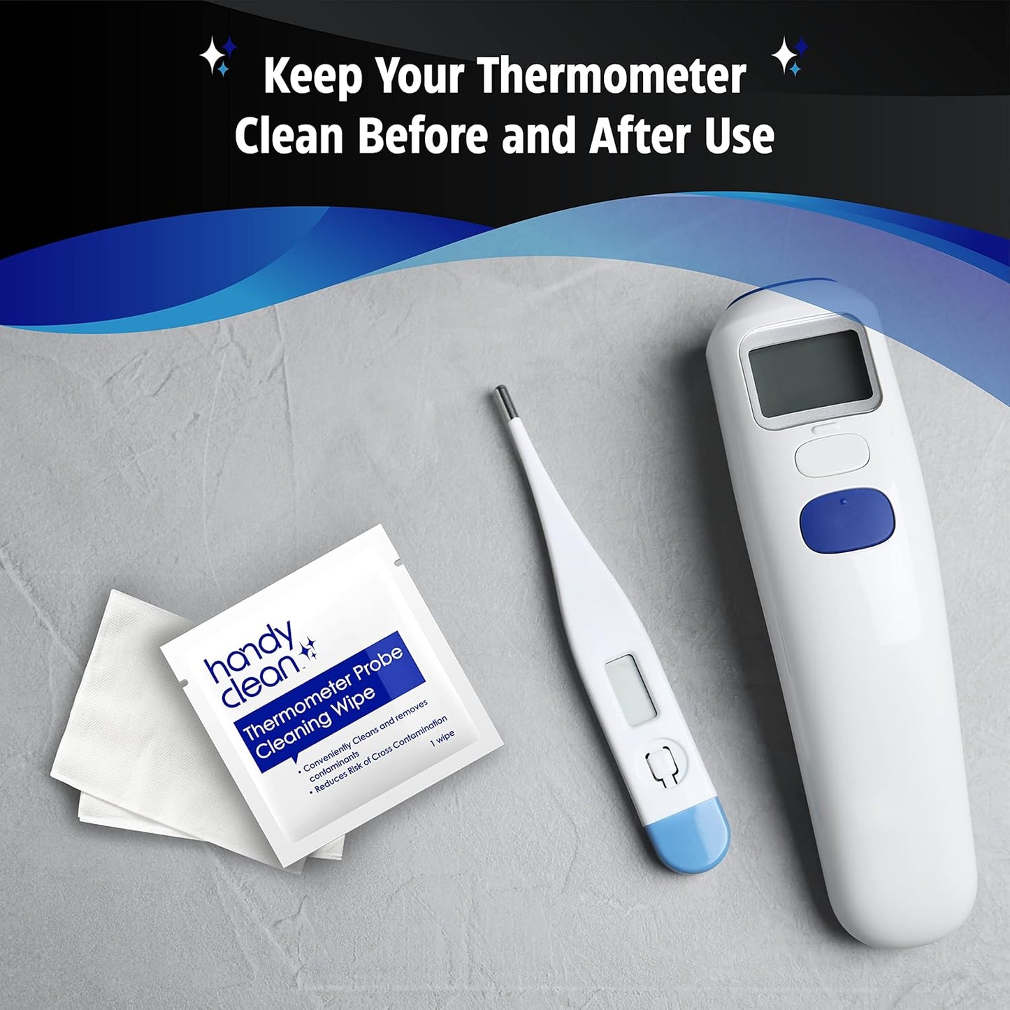 HandyClean Thermometer Cleaning Wipes, 70% Isopropyl Alcohol, Wipes for Probe Thermometer, 1000 ct of 2 x 1 inches Individually Wrapped Wipes
