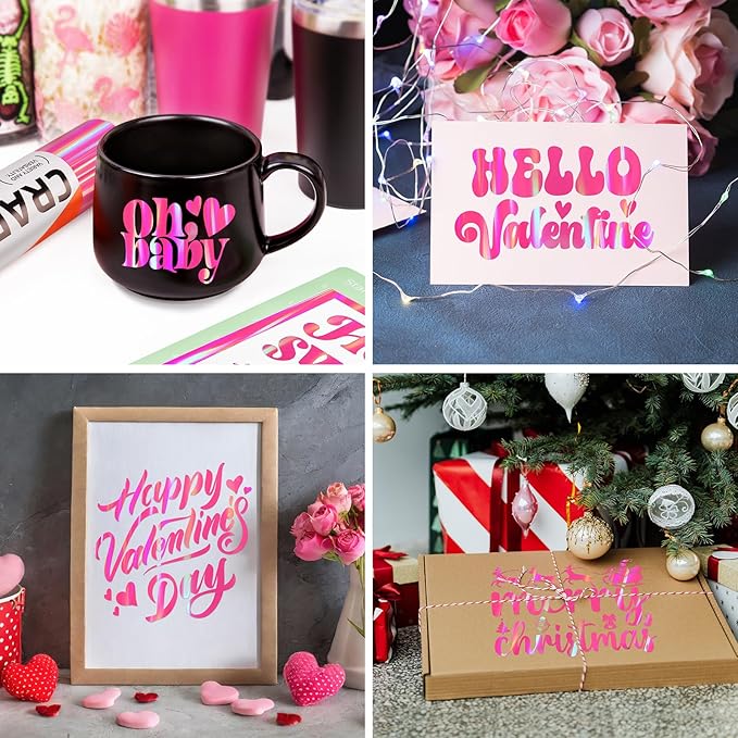 WRAPXPERT Holographic Vinyl Roll Pink, Holographic Permanent Vinyl Glossy