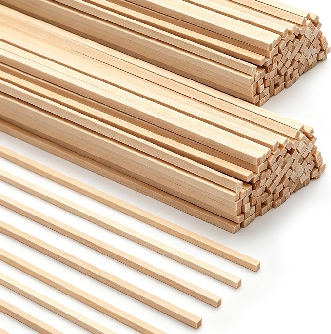 100pcs Basswood Strips 1/8 x 1/8 x 24 Inch Balsa Wood Strips Natural Wood