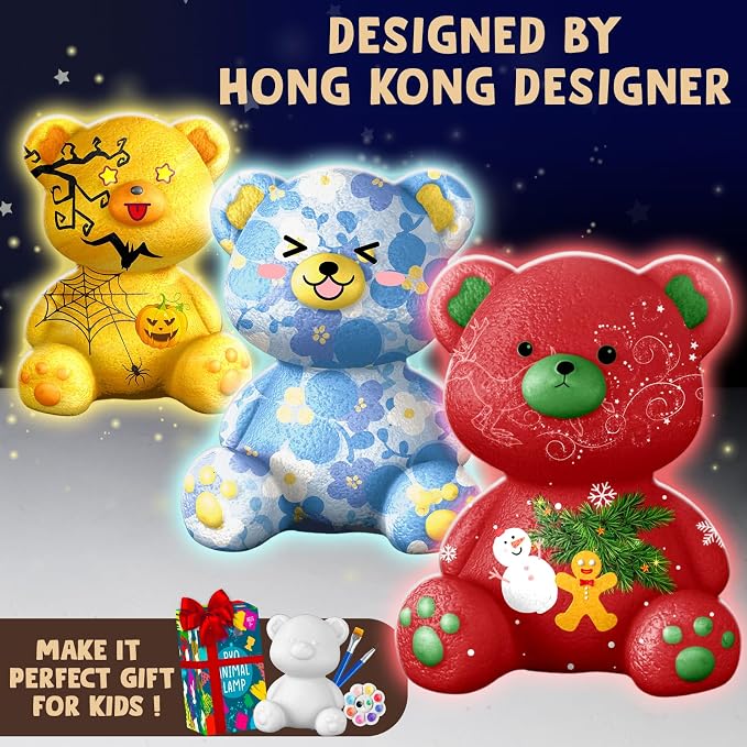 Goody King Paint Your Own Bear Lamp Kit, DIY Night Light, Arts and Crafts