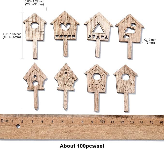 100 pcs Mixed Styles House Theme Unfinished Wood Cutout Charms Lovely Home Wood