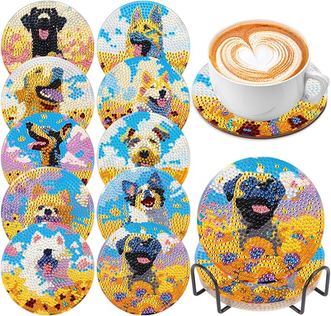 EWJRNSF 10 PCS Dog Diamond Art Coasters DIY Kit