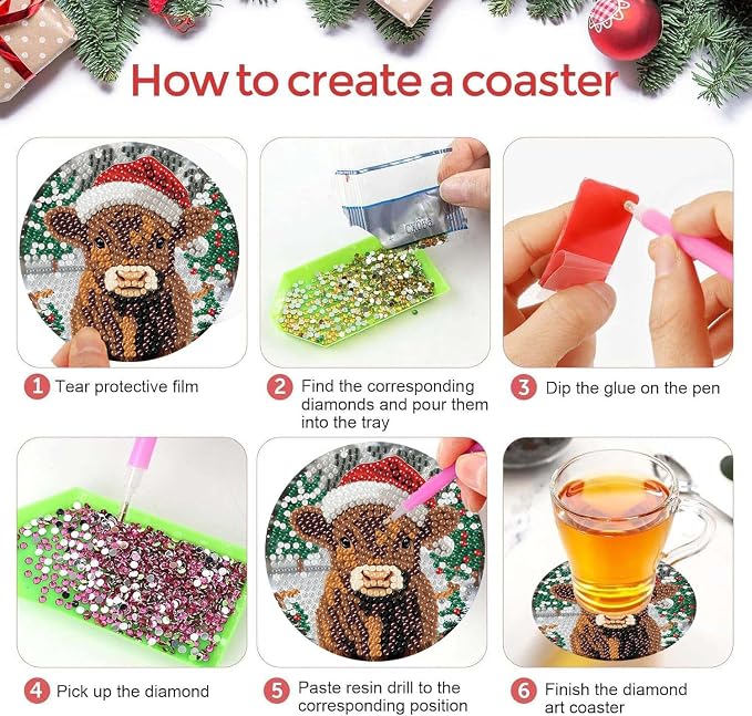 Axquilon 8 Pcs Christmas Diamond Art Coasters Kit