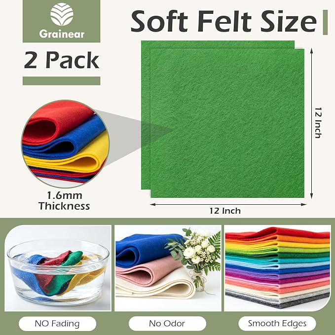 Emerald Green Soft Felt Sheets for Crafts, 1.6mm Thick, Handmade Crafts