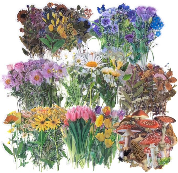 Imeepa 320Pcs Natural Flower Stickers Transparent Scrapbooking Stickers | PET