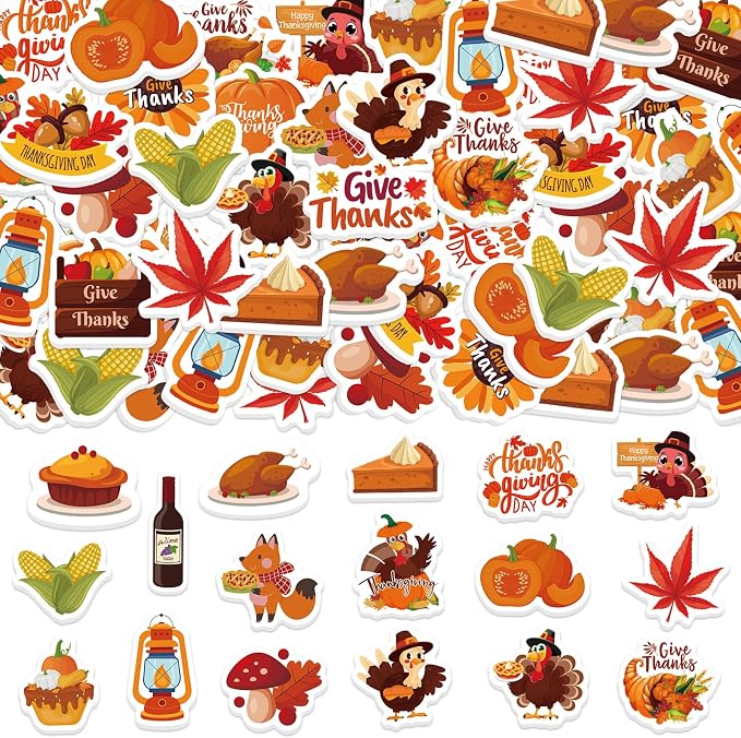 300Pcs Thanksgiving Foam Stickers, Cute Self-Adhesive Autumn Stickers Foam