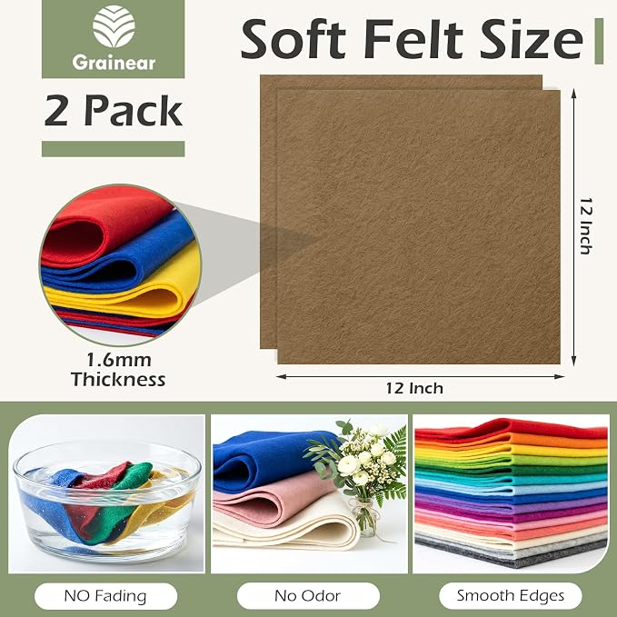 Mocha Brown Soft Felt Sheets for Crafts, 1.6mm Thick, Handmade Crafts, DIY