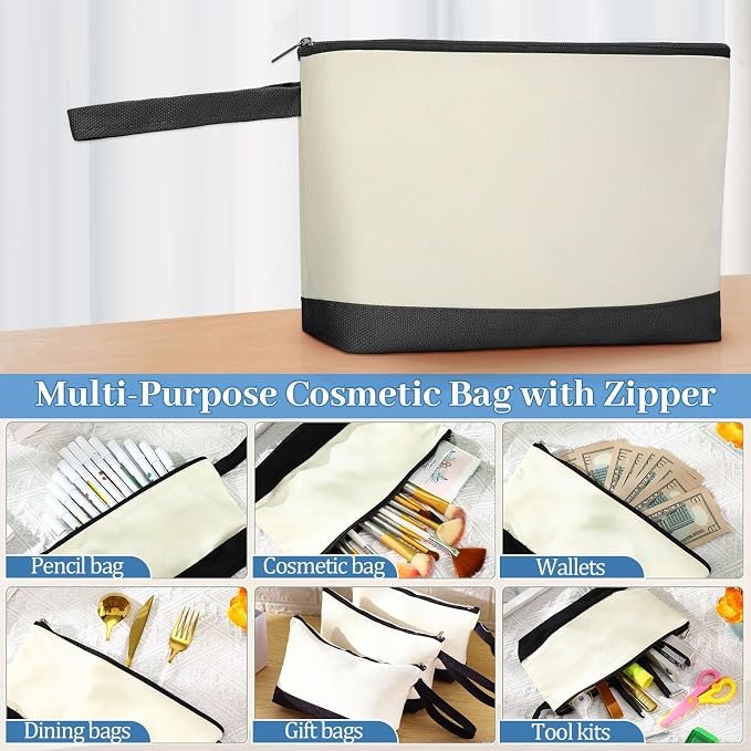 Silkfly 30 Pcs Cotton Canvas Makeup Bags Cosmetic Zipper Bags 10.2 x 5.5 x 2''