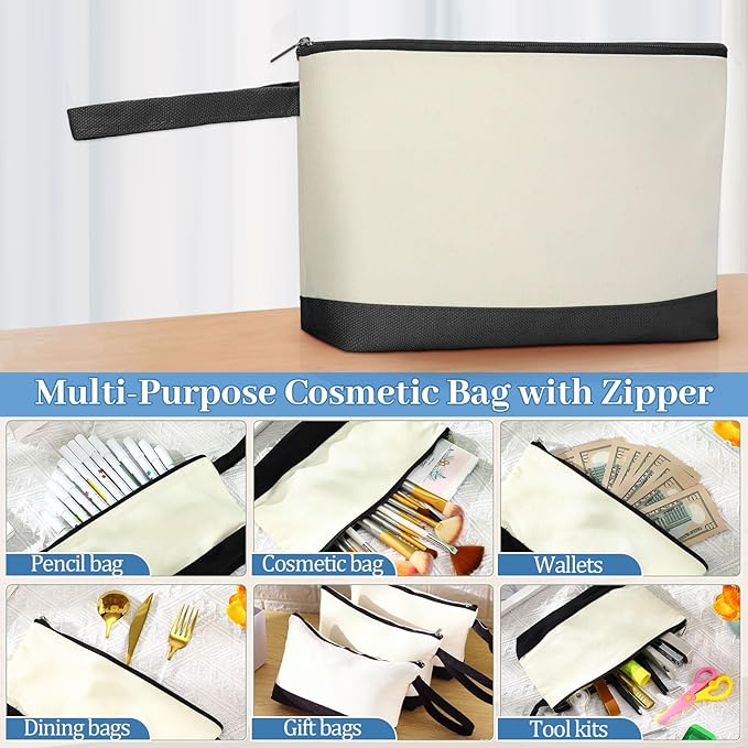 Silkfly 48 Pcs Cotton Canvas Makeup Bags Cosmetic Zipper Bags 10.2 x 5.5 x 2''