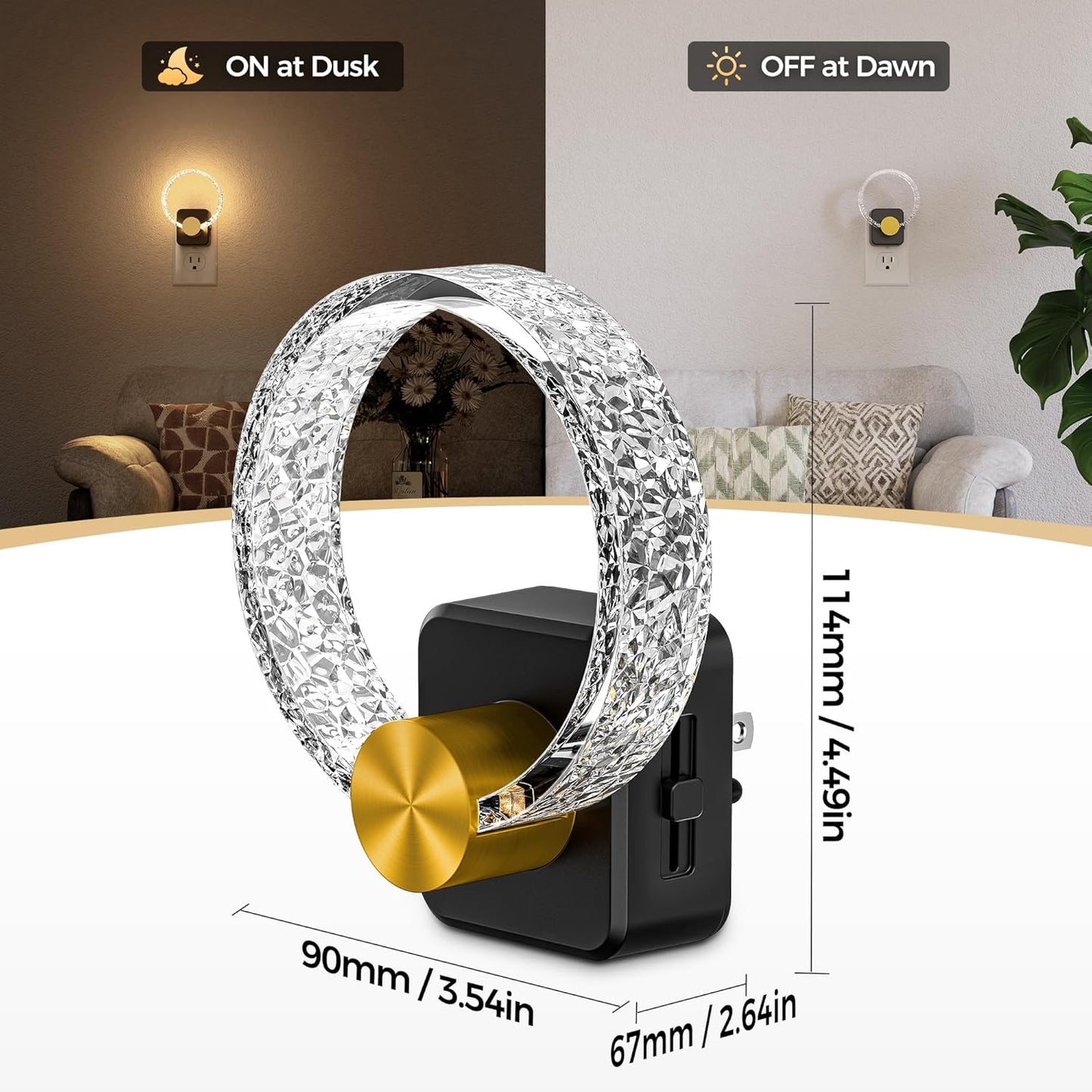 DORESshop LED Night Lights Plug Into Wall，Acrylic Decorative Night Light with Dusk-to-Dawn Sensor, Dimmable Nightlights, Adjustable Brightness for Bathroom, Hallway, Bedroom,Kids Room,Soft White