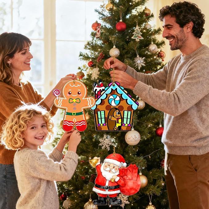 Large Size 7" Christmas Crafts for Kids Wooden Gingerbread House Ornaments