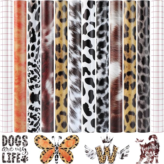 HTVRONT Leopard Permanent Vinyl 10 Sheets 12"x10" Cowhide Adhesive Vinyl |