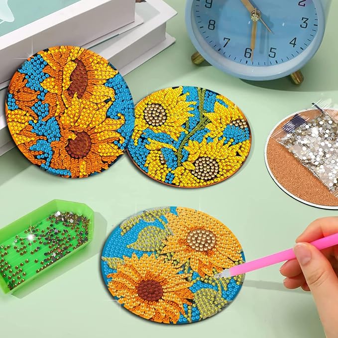EWJRNSF 6 PCS Sunflower Diamond Painting Coasters Kit