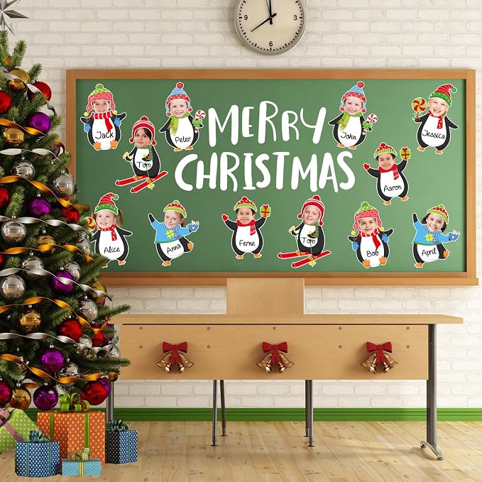 Whaline Winter Penguin Cutouts, 48 Sets Christmas Penguin & Hats DIY Photo Name
