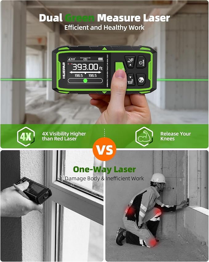 Huepar Dual Laser Measuring Tool, Fathers Day Dad Gifts, 393Ft Green-Beam