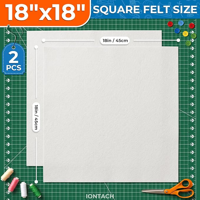 IONTACH 18" X 18" Soft Felt Sheets 1.6mm Thick | Acrylic Felt Fabric Sheets