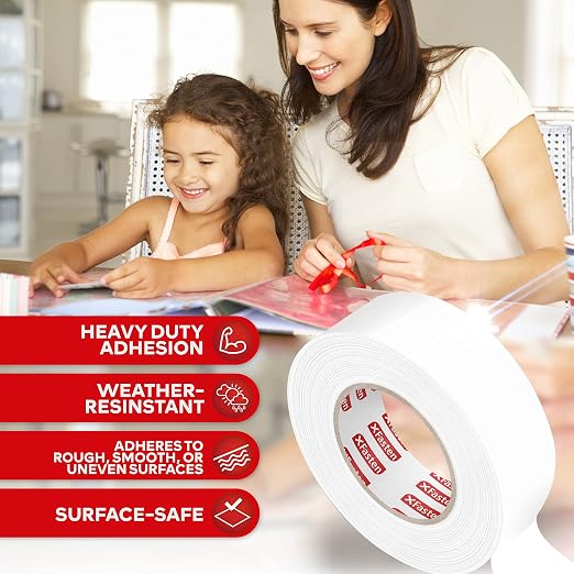 XFasten Double Sided Tape Clear, 2-Inch by 30-Yards, Ideal as a Gift Wrap Tape