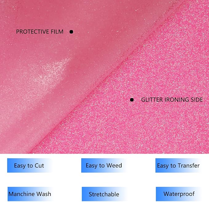 HTVVETUR Glitter Pink Heat Transfer Vinyl, Glow in The Dark HTV Vinyl Roll 12"