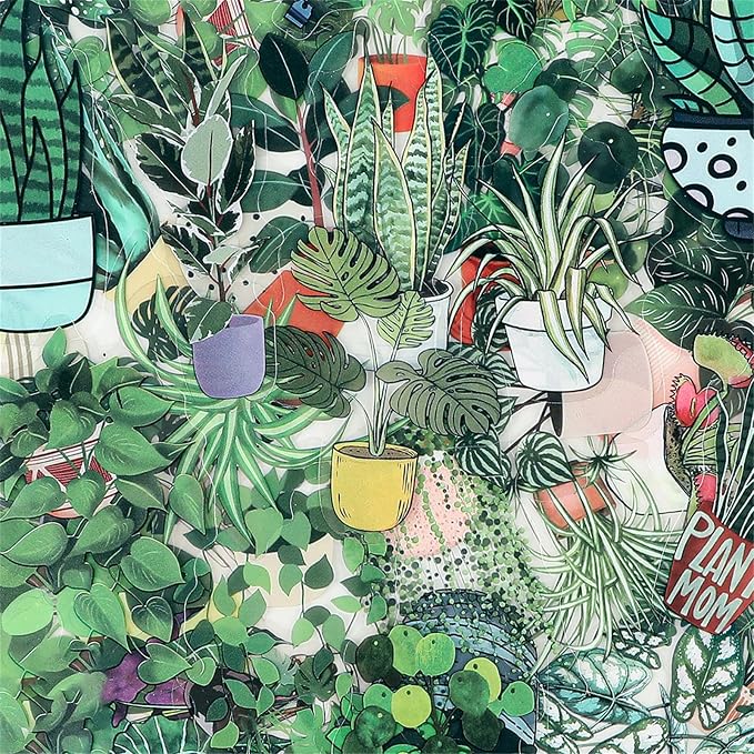 50PCS Green Plant Transparent Stickers, Potted Plant Floral Decals Stickers