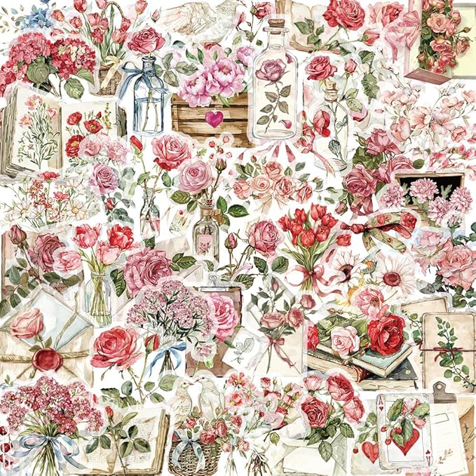 Vintage Rose Flower Scrapbooking Stickers