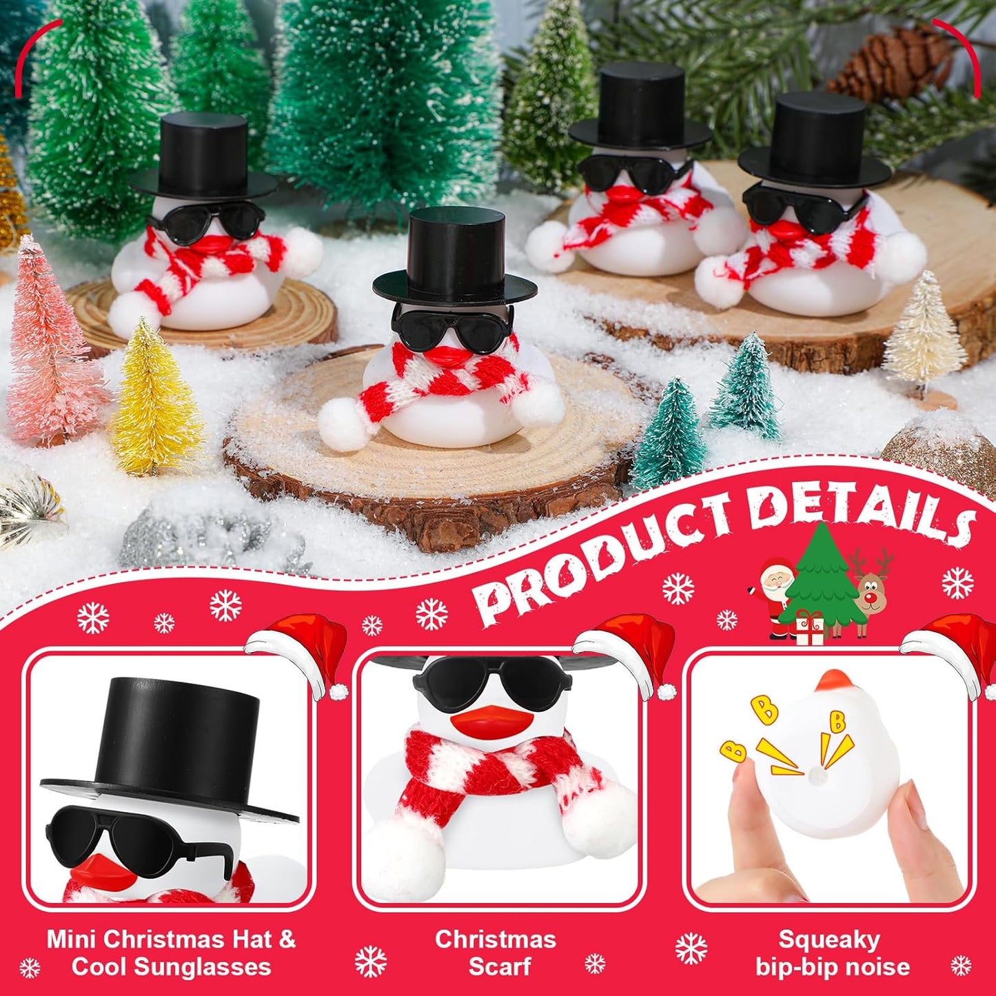 Syhood 24 Sets Christmas Mini Rubber Duck Bulk with Sunglasses Scarf Hats and Adhesive Dots Duckies Bath Toy Xmas Decor for Christmas Winter Gift Cruise Birthday Party (Top Hat)