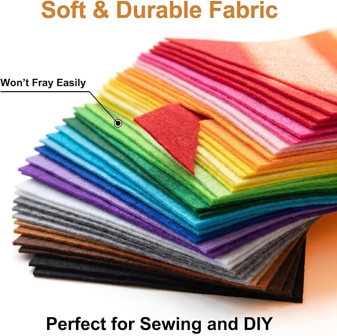 40 Pcs 6x6 Inch Colorful Craft Felt Sheets, Soft Thin Felt Fabric Squares