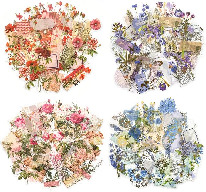 180PCS Gold Foil Vintage Botanical Flower Scrapbook Stickers, Craft Supplies