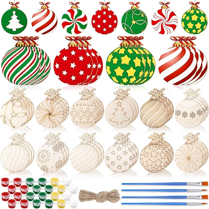 Cinnvoice 60 Pcs Wood Christmas Crafts