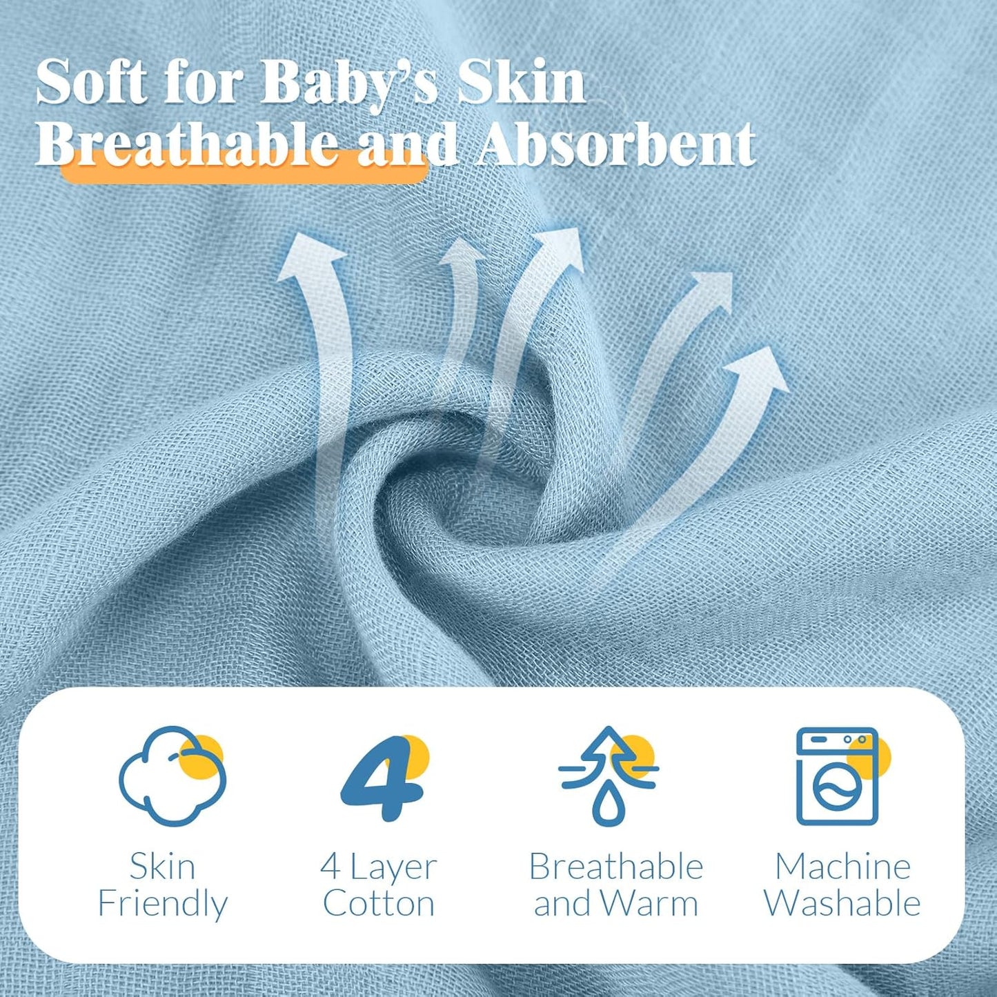 Preboun 6 Pcs Muslin Hooded Baby Towels and Washcloths 32"x 32" Cotton Newborn Bath Towel Anti-Shrink Infant Baby Blankets with Hood 12"x 12" Washcloths for Girl Boy Toddler(Light Blue,Light Green)