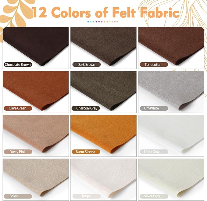 HaoFeiJH 12 Rolls 8"x20" 1.6mm Thick Soft Felt Fabric Sheets – 12 Assorted