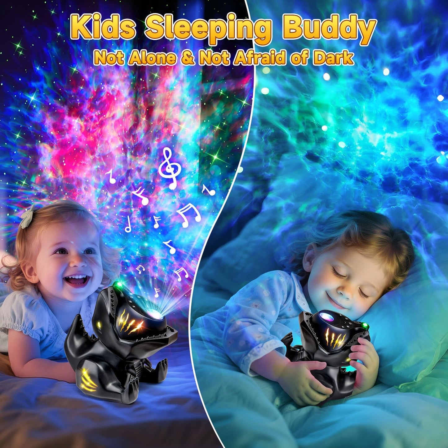 PIKOY Dinosaur Night Light & Sound Machine Baby | 22 White Noises+18 RGB Colors Galaxy Light Projector & Soothing Music | Bluetooth Speaker+Remote+Timer White Noise Machine | Dinosaur Gifts for Boys