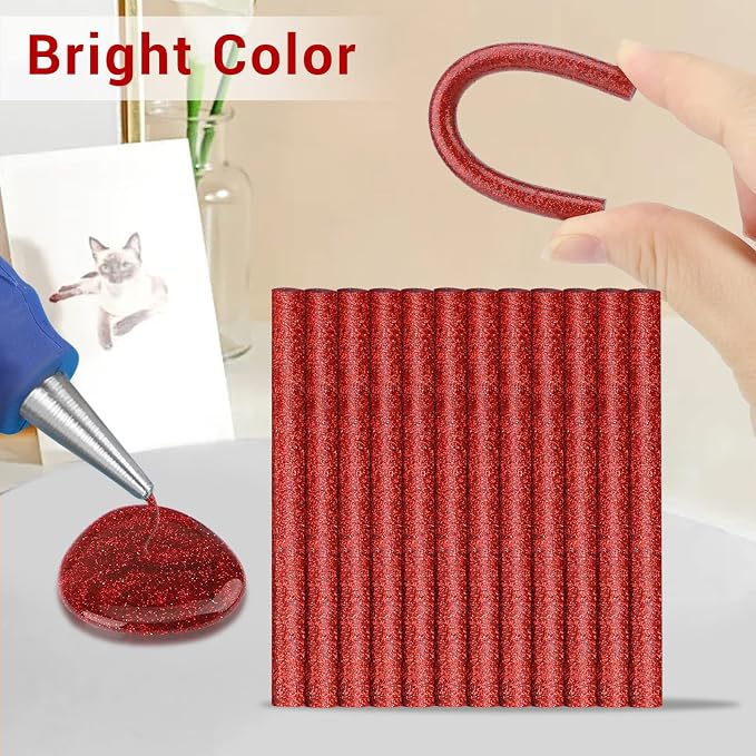 Manarty Glitter Red Hot Glue Stick, Adhesive EVA Glue Sticks Standard