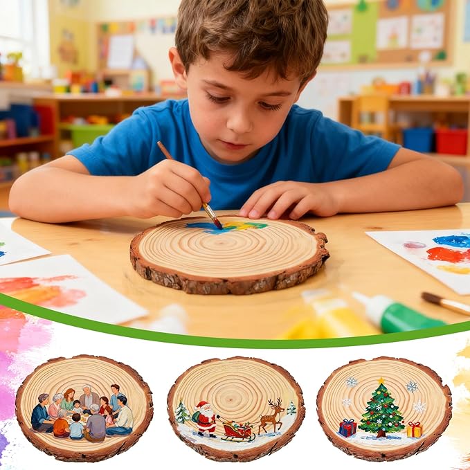 FSWCCK 10 Pack Nature Unfinished Round Wood Slices, 7-7.8 Inches Wooden Circle