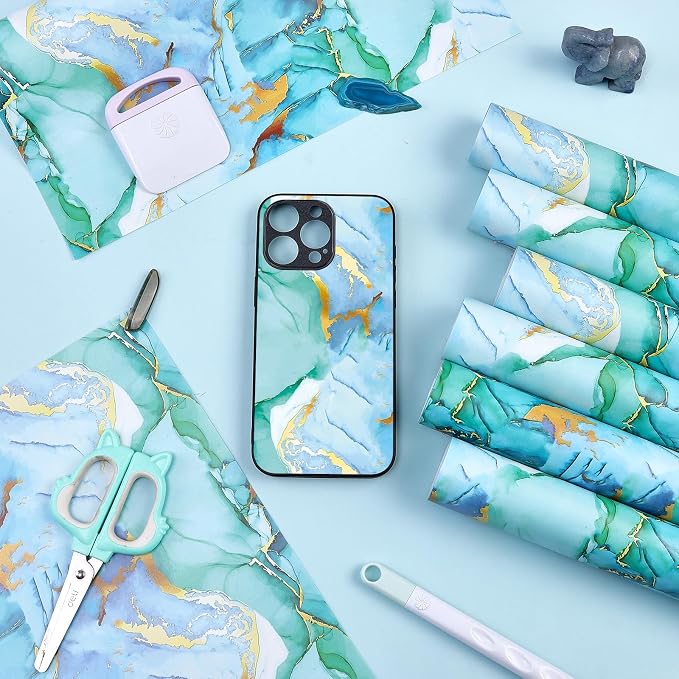 Tintnut Marble Blue Green Permanent Vinyl 8 Pcs 12x10in Self Adhesive Vinyl |