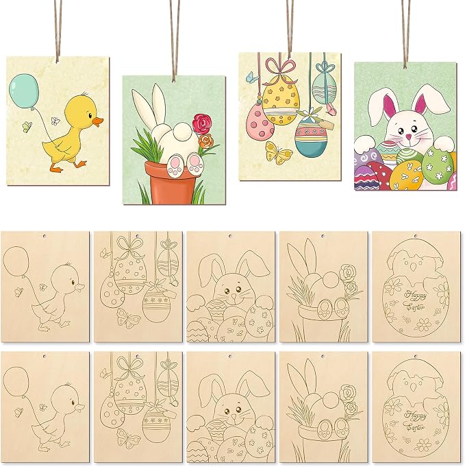 COCHIE 10 Pieces Large Easter Unfinished Wood Crafts to Paint