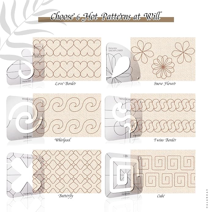 6 Pcs Free Motion Quilting Template Series
