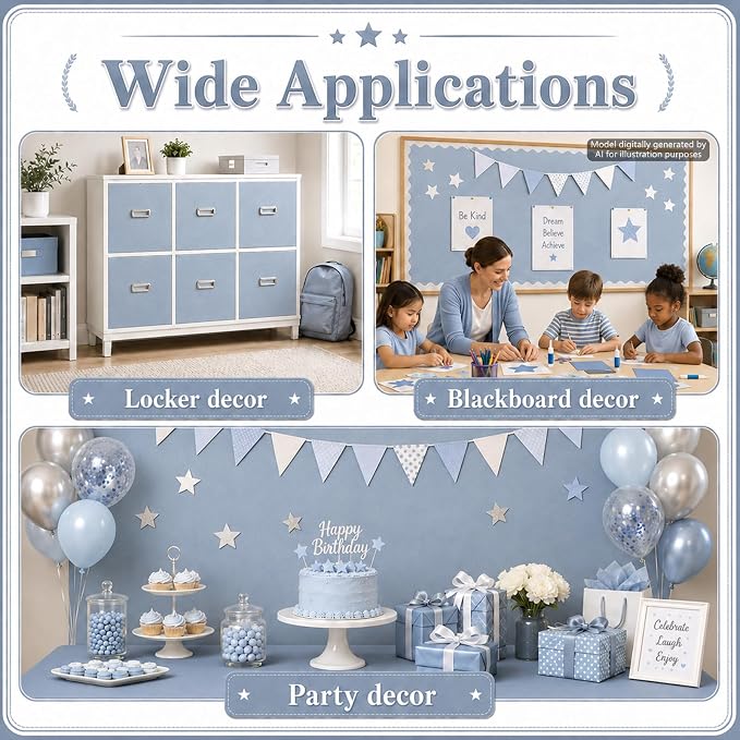 Cottage Blue Bulletin Board Roll Non-Woven Fabric Poster 16in X 20ft | Back to