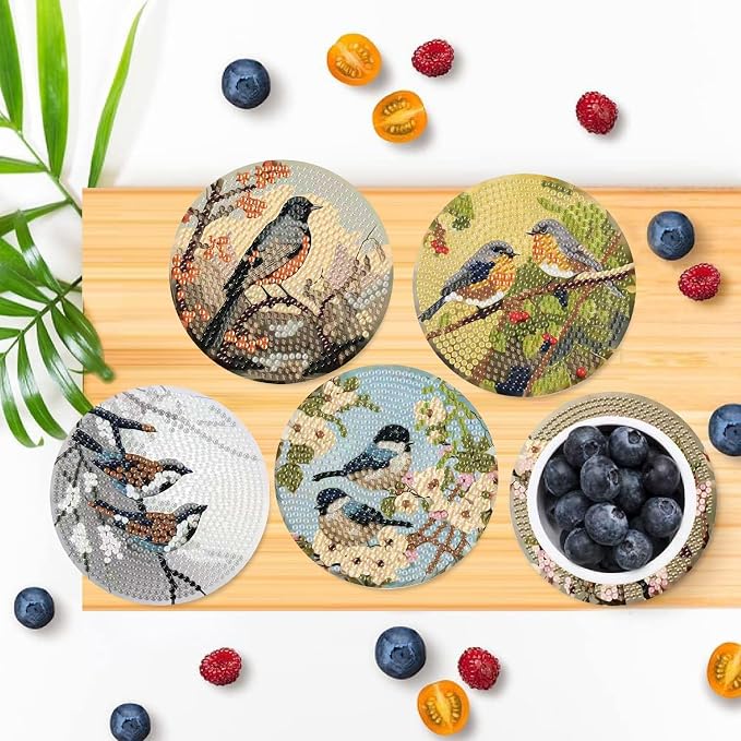 Clendo 8 PCS Bird Diamond Art Coaster Kits