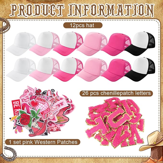 Hercicy DIY Trucker Hats Kit, 12 Pack Sublimation Blank Baseball Caps