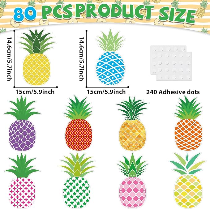 gisgfim 80Pcs Summer Cutouts Pineapple Decoration Bulletin Board Luau Tropical