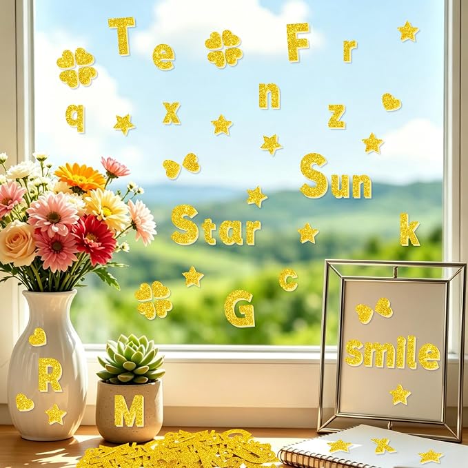 Glitter Foam Letter Stickers 335 Pcs Self-Adhesive Uppercase & Lowercase ABC