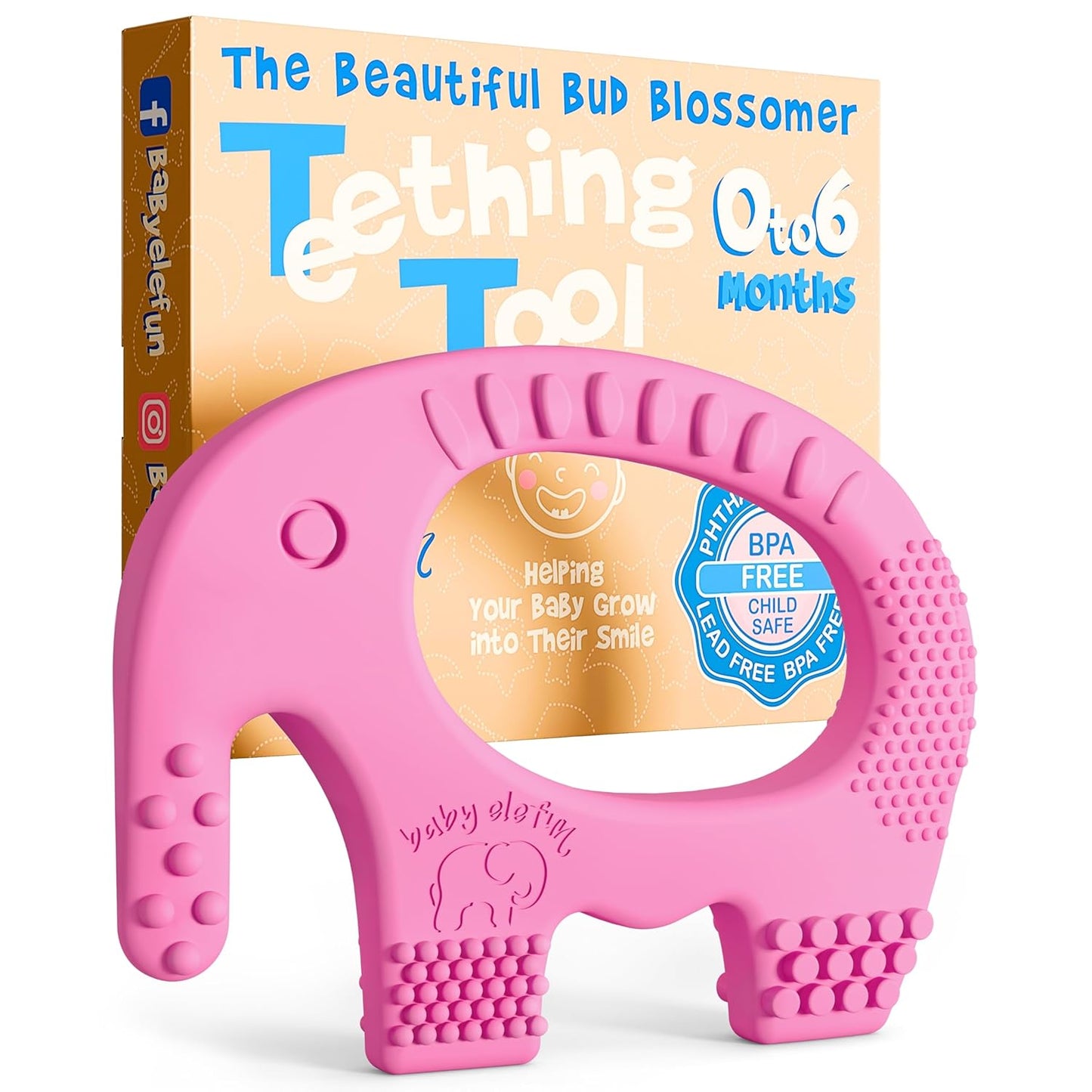 Baby Elefun Baby Teething Toys 5X Pain Relief Zero Delay 0-6 Months Pink