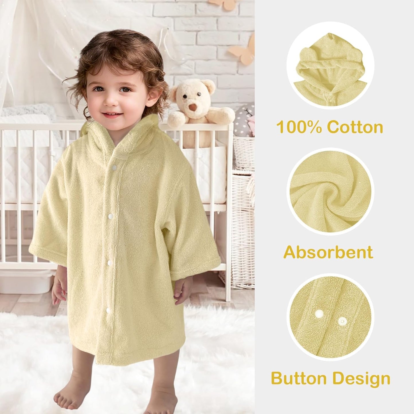 VOOVA & MOVAS Baby Hooded Towel with Bear Ear, 0-3Years | 100% Cotton, Ultra-Soft & Absorbent | Gentle for Sensitive Skin, Bath, Pool & Beach Towel | Newborn (Beige)