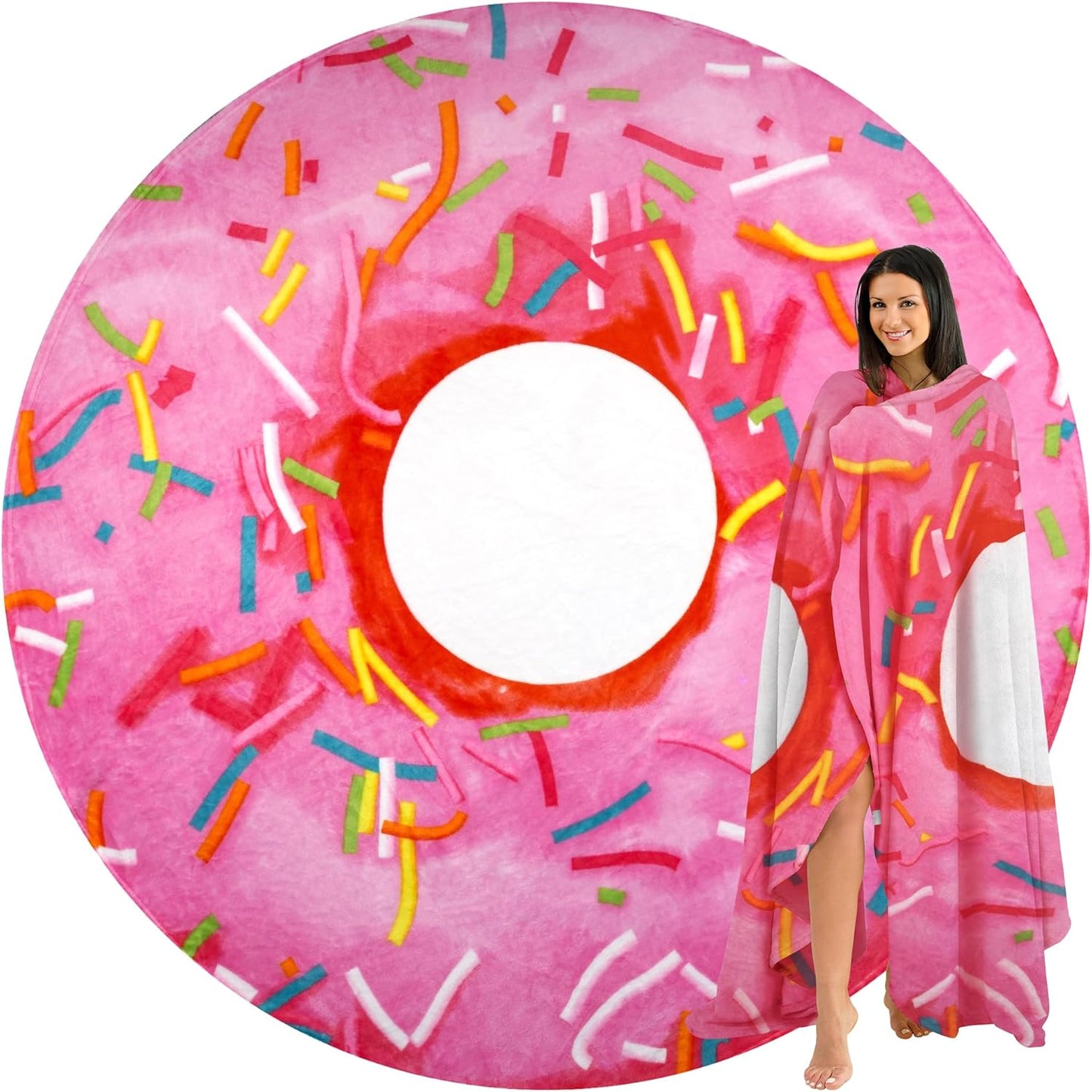 Zulay Premium Soft Flannel Round Pink Glazed Donut Blanket - Adult and Kids - 36 Inches