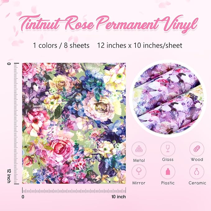 Tintnut Rose Pattern Permanent Vinyl 12x10in 8 Sheets Adhesive Vinyl |