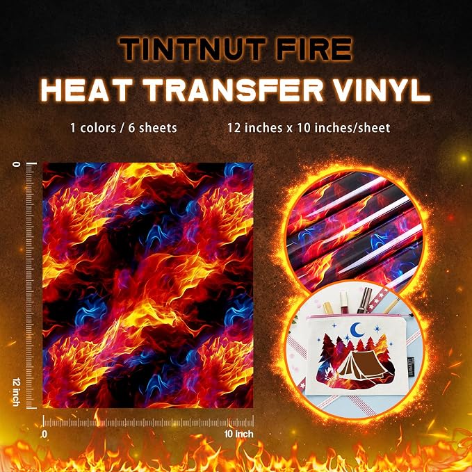 Tintnut Orange Blue Flame Heat Transfer Vinyl, stretch washable, suitable